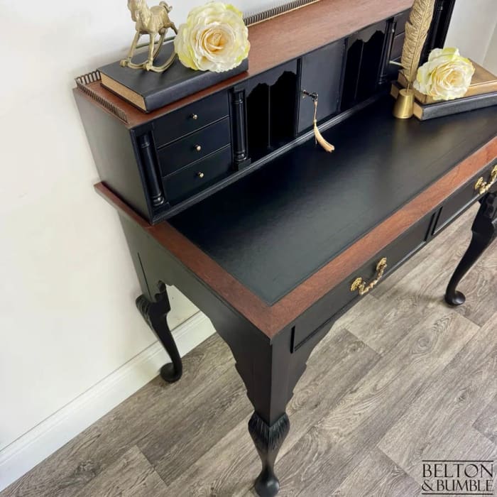 Solid Wood Black Writing Desk | Elegant Vintage Desk