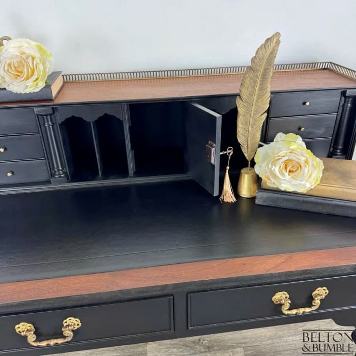 Solid Wood Black Writing Desk | Elegant Vintage Desk