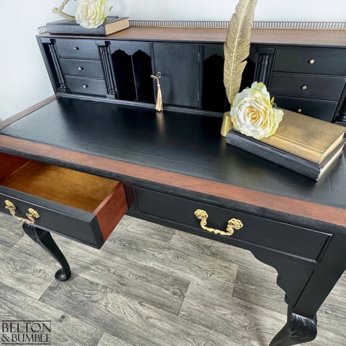 Solid Wood Black Writing Desk | Elegant Vintage Desk