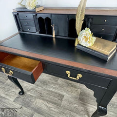 Solid Wood Black Writing Desk | Elegant Vintage Desk