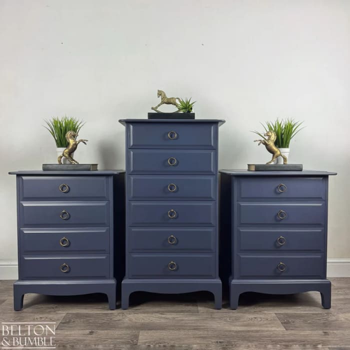 STAG Minstrel Navy Tallboy & Bedside Drawers | Vintage