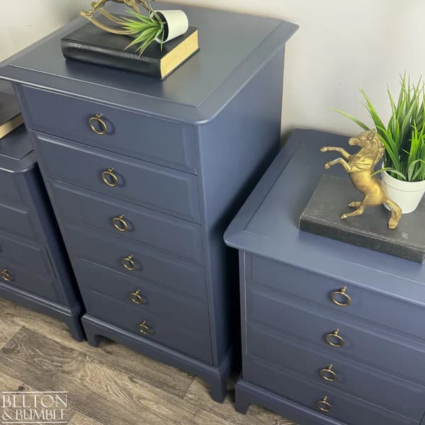 STAG Minstrel Navy Tallboy & Bedside Drawers | Vintage