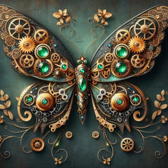 Steampunk Butterfly A1 Decoupage Paper | Mechanical Wings & Green Jewels Fantasy Industrial Art for Furniture Upcycling Projects