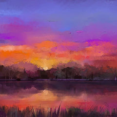 Sunset A1 Decoupage Paper | Lakeside Horizon in Purples, Orange & Red | Three Yellow Goats