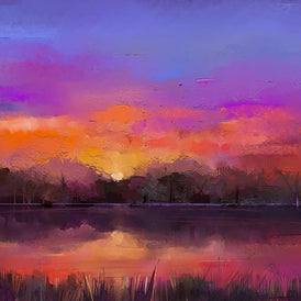 Sunset A1 Decoupage Paper | Lakeside Horizon in Purples, Orange & Red | Three Yellow Goats