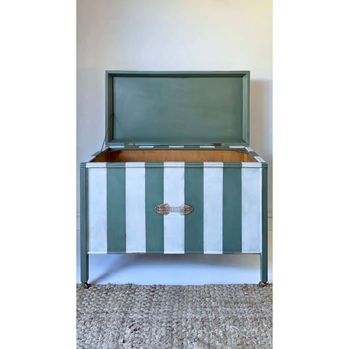 The Cheshire Blanket Box | Green Striped Ottoman by Chloe