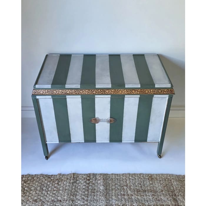 The Cheshire Blanket Box | Green Striped Ottoman by Chloe