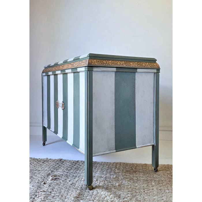 The Cheshire Blanket Box | Green Striped Ottoman by Chloe