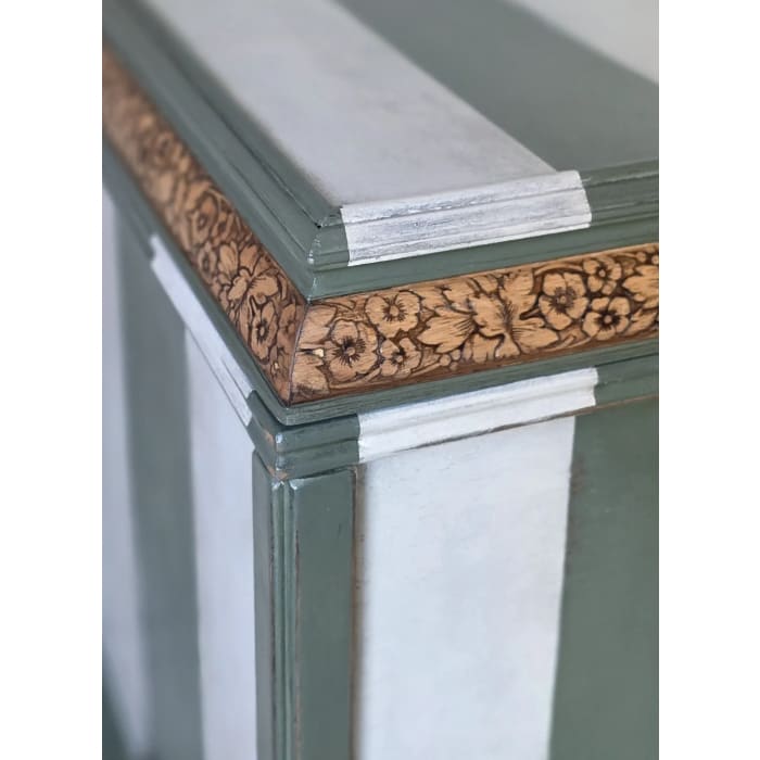 The Cheshire Blanket Box | Green Striped Ottoman by Chloe