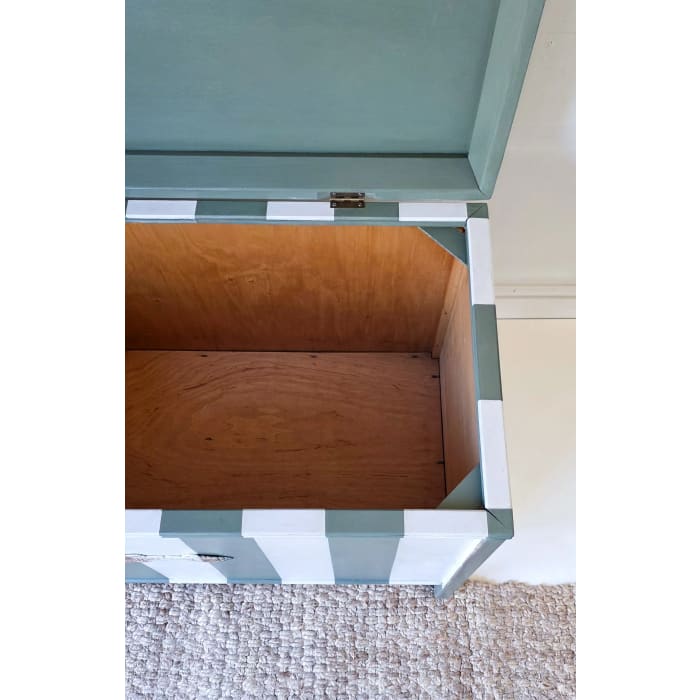 The Cheshire Blanket Box | Green Striped Ottoman by Chloe