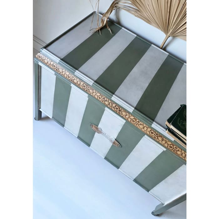The Cheshire Blanket Box | Green Striped Ottoman by Chloe