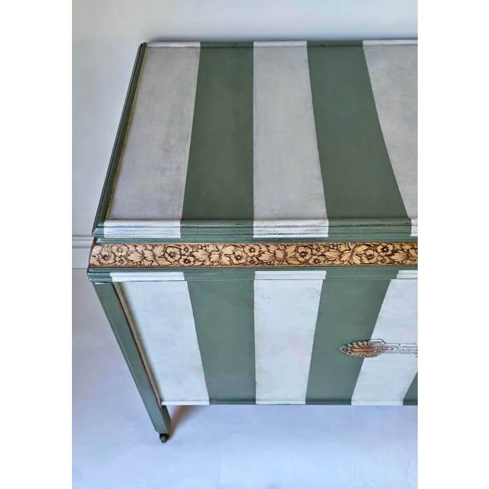 The Cheshire Blanket Box | Green Striped Ottoman by Chloe