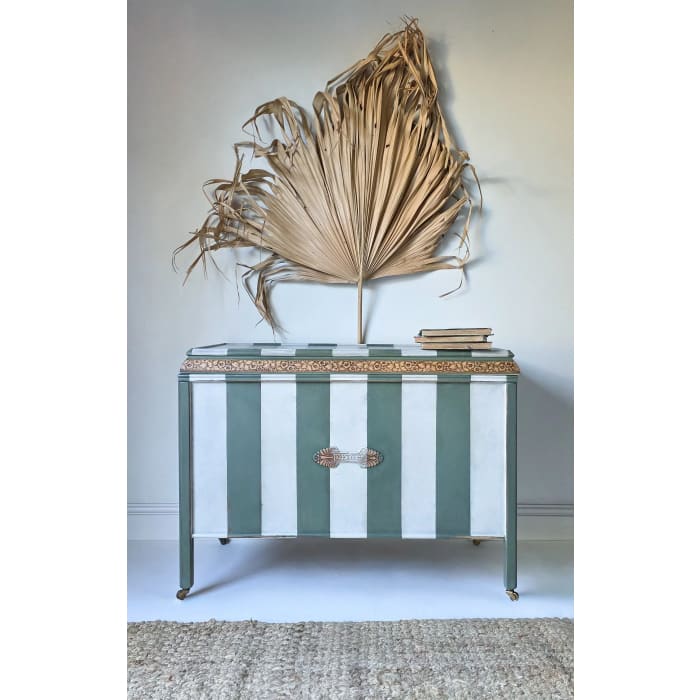 The Cheshire Blanket Box | Green Striped Ottoman by Chloe