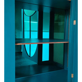 The Evelyn Turquoise & Gold Ribbed Glass Antique Cabinet