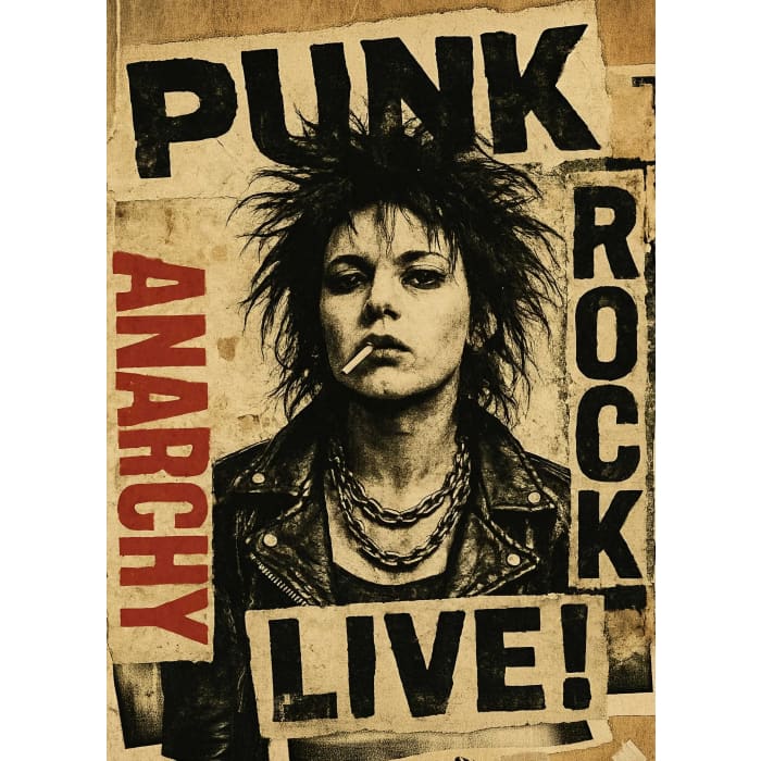 Anarchy A1 decoupage paper full design featuring punk rock artwork and distressed typography