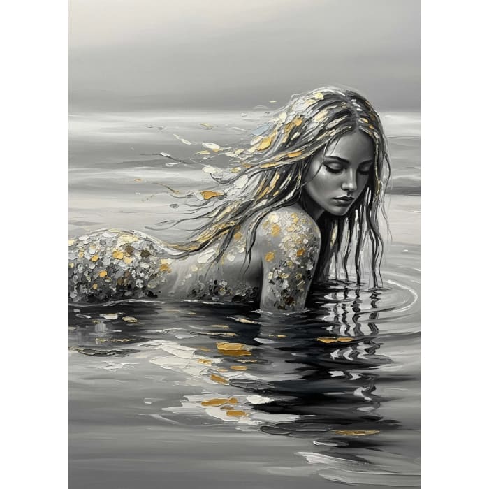 B&W Mermaid A1 decoupage paper full design featuring black and white mermaid artwork