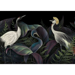 Birds of a Feather A1 decoupage paper full design featuring three herons and lush green botanical foliage