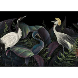 Birds of a Feather A1 decoupage paper full design featuring three herons and lush green botanical foliage