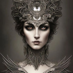 Black & White A1 decoupage paper full design featuring monochrome gothic female headshot portrait