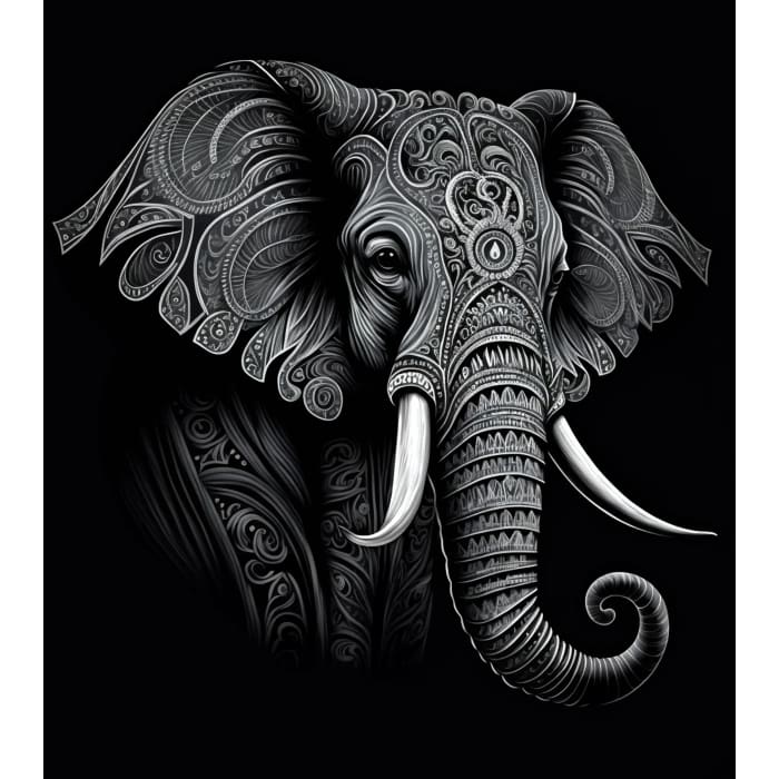 Black & White Elephant A1 decoupage paper full design featuring abstract elephant portrait with swirling grey patterns
