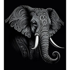 Black & White Elephant A1 decoupage paper full design featuring abstract elephant portrait with swirling grey patterns