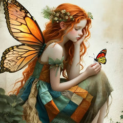Detailed close-up of the fairy portrait from Girl with Butterfly A1 decoupage paper