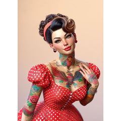 Three Yellow Goats Pinup A1 decoupage paper featuring a vintage tattooed pin-up girl