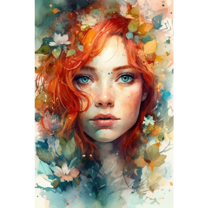 Three Yellow Goats Red A1 decoupage paper featuring a watercolour girl portrait with red hair and blue eyes