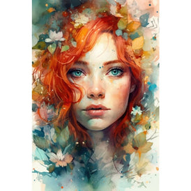 Three Yellow Goats Red A1 decoupage paper featuring a watercolour girl portrait with red hair and blue eyes