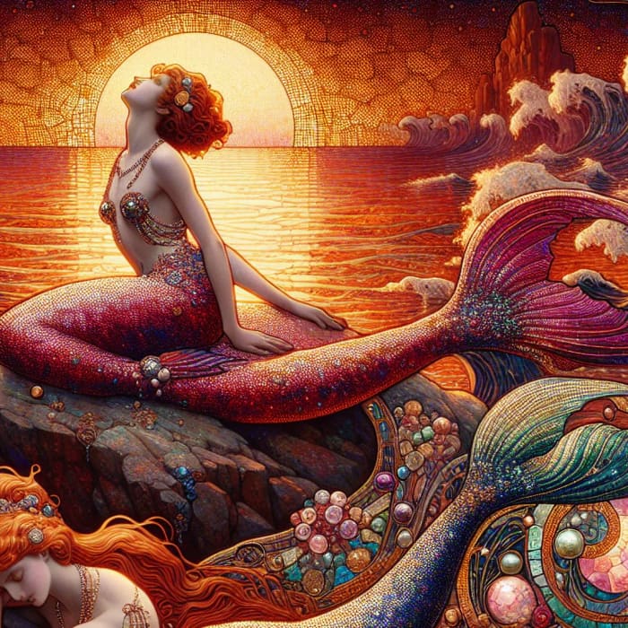 Close-up of the mermaid perched on a rock from Rising Song decoupage paper