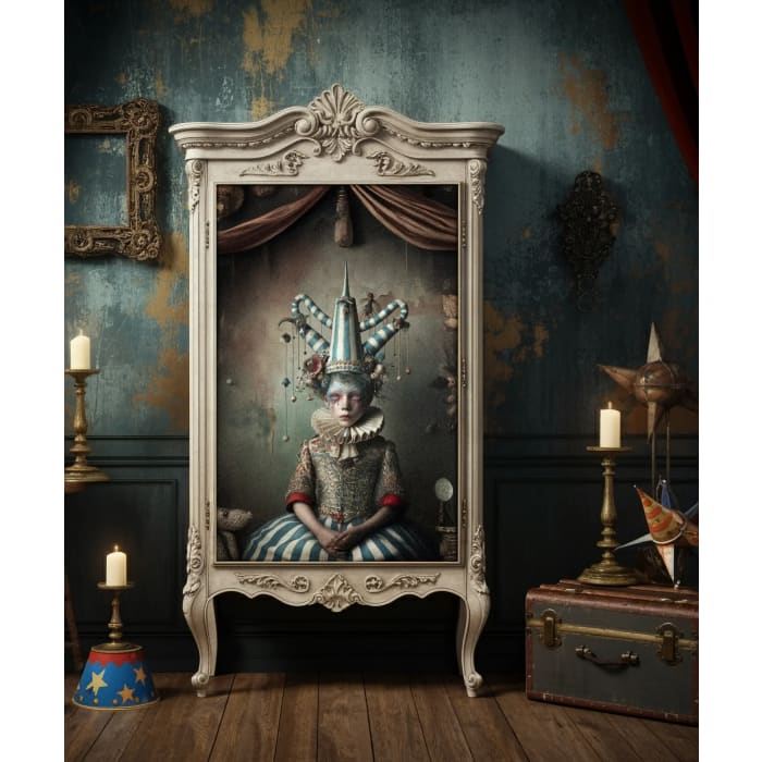 Statement furniture decorated with Stripes & Girl decoupage paper in an artistic interior setting
