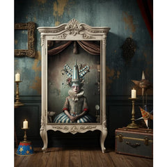 Statement furniture decorated with Stripes & Girl decoupage paper in an artistic interior setting