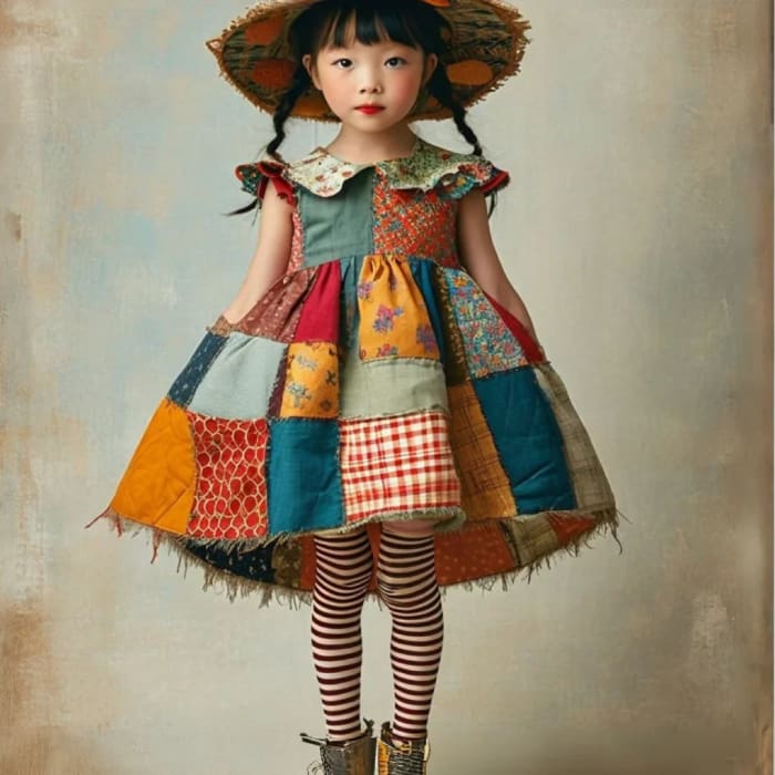 Close-up of Tapestry decoupage paper showing patchwork dress and detailed illustration styling