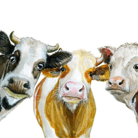 Close-up of Jersey cow faces and detailing on Three Wise Cows decoupage paper