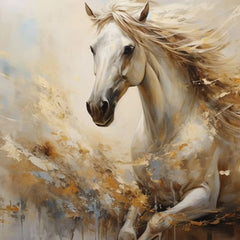 Close-up of galloping white horse and swirling atmospheric detail on White Horse decoupage paper
