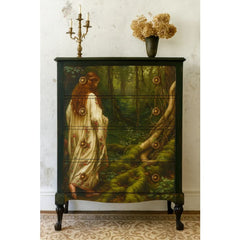 Furniture makeover featuring Woodland decoupage paper with romantic woodland artwork
