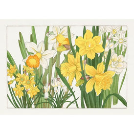 Yellow Flowers A1 decoupage paper featuring yellow and white daffodils on a white background by Three Yellow Goats
