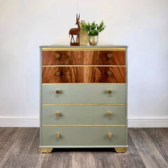 Upcycled Beithcraft Chest of Drawers | Sage Green & Gold