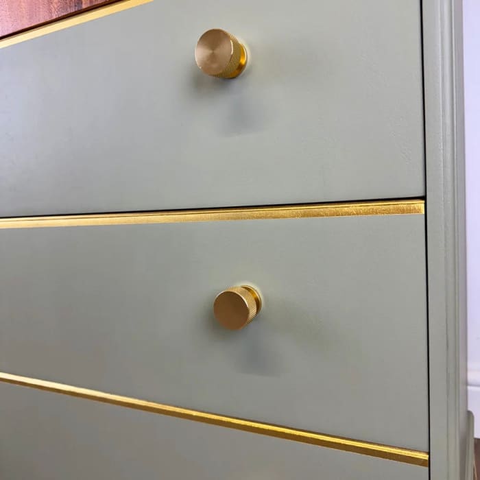Upcycled Beithcraft Chest of Drawers | Sage Green & Gold