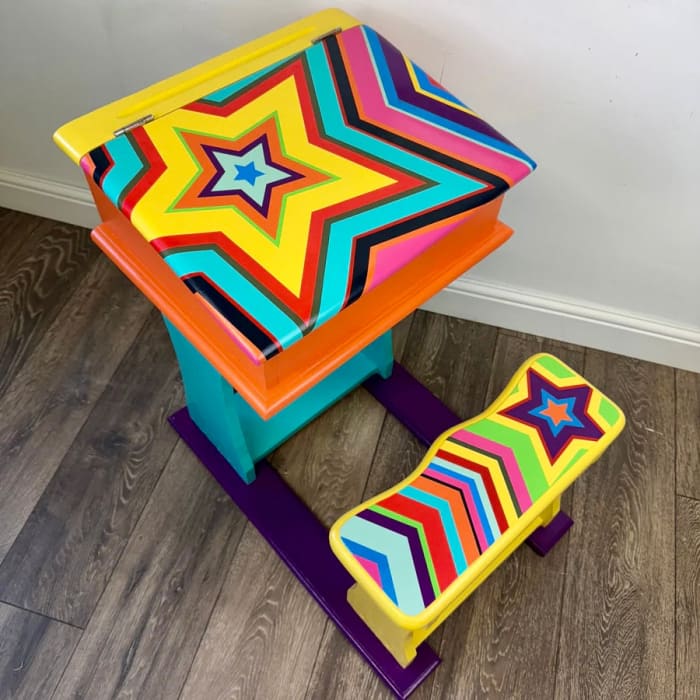 Upcycled Vintage Children’s School Desk & Seat – Hand