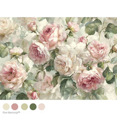 Velvet Bloom A1 decoupage fibre paper by Redesign with Prima featuring soft blush rose floral design for furniture upcycling and shabby chic décor