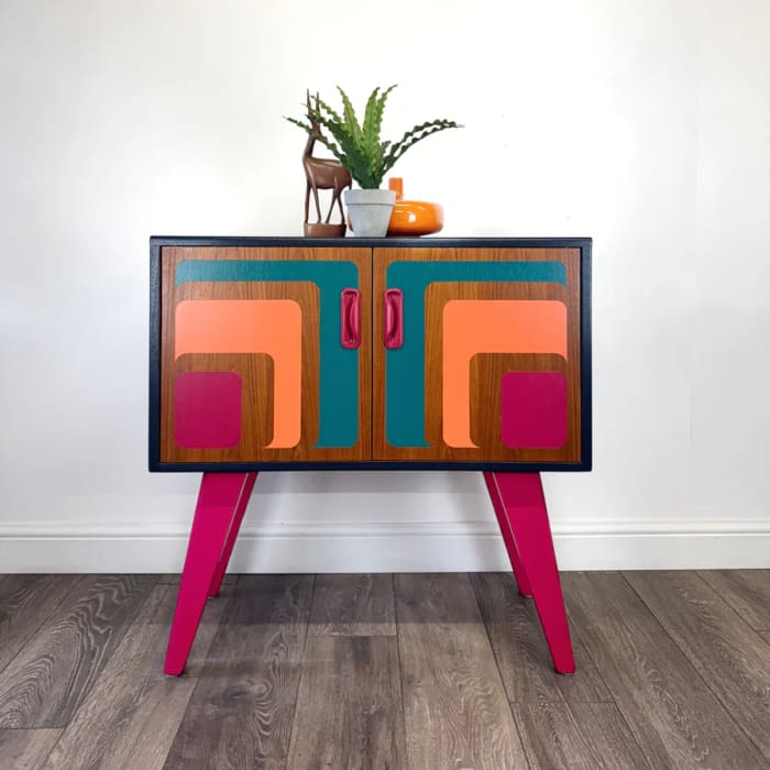 Vibrant Retro G Plan Cabinet | Bold Mid-Century Upcycled