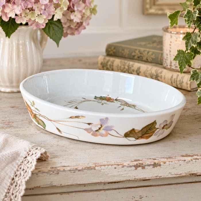 Vintage French Pillivuyt Wildflower Oval Porcelain Baking Dish