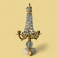 Vintage Gold Crystal Candelabra - Elegant Double