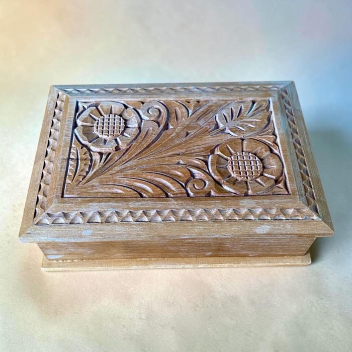 Vintage Hungarian Folk Art Floral Carved Wooden Trinket Box