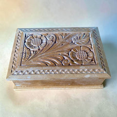 Vintage Hungarian Folk Art Floral Carved Wooden Trinket Box