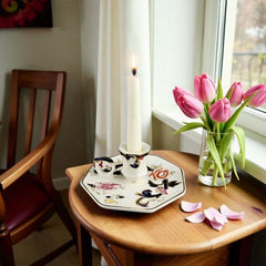 Vintage Mason’s Ironstone Blue Mandalay Candlestick – Octagonal Cobalt & Gold Chinoiserie Porcelain Candle Holder