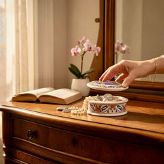 Vintage Peacock Porcelain Trinket Box by Elizabeth Arden – 1980 Byzantium Collection Powder Jar, Jewellery Box, Trinket Dish, Made in Japan