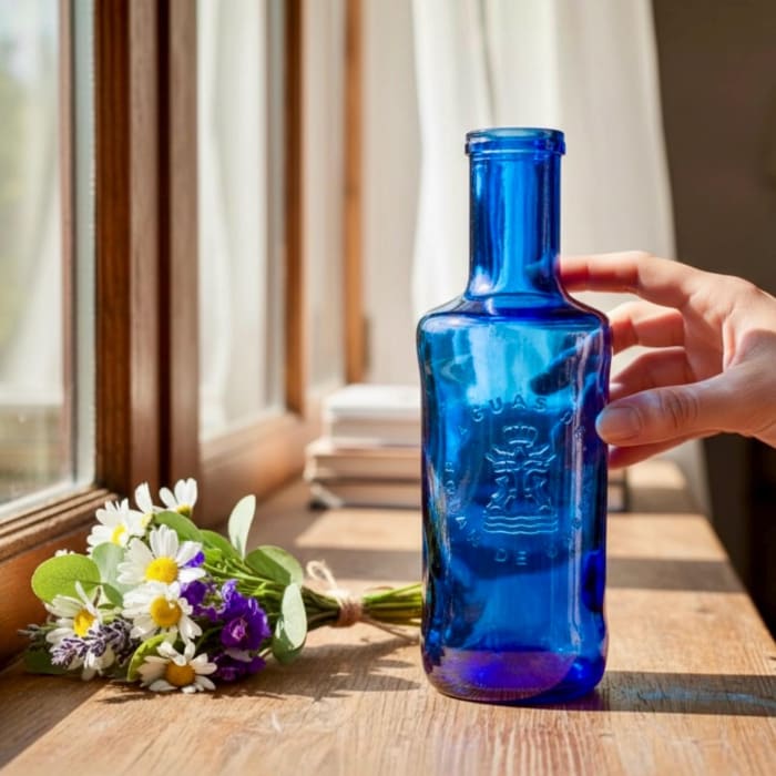 Vintage Solán de Cabras Cobalt Blue Glass Bottle | Spanish Glassware