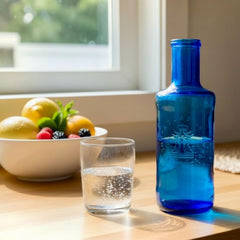 Vintage Solán de Cabras Cobalt Blue Glass Bottle | Spanish Glassware